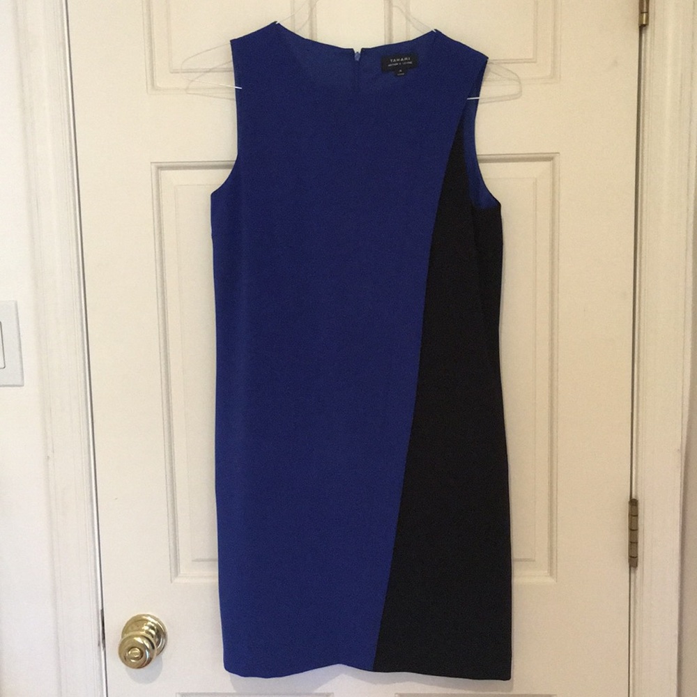 Blue/black colorblock work dress